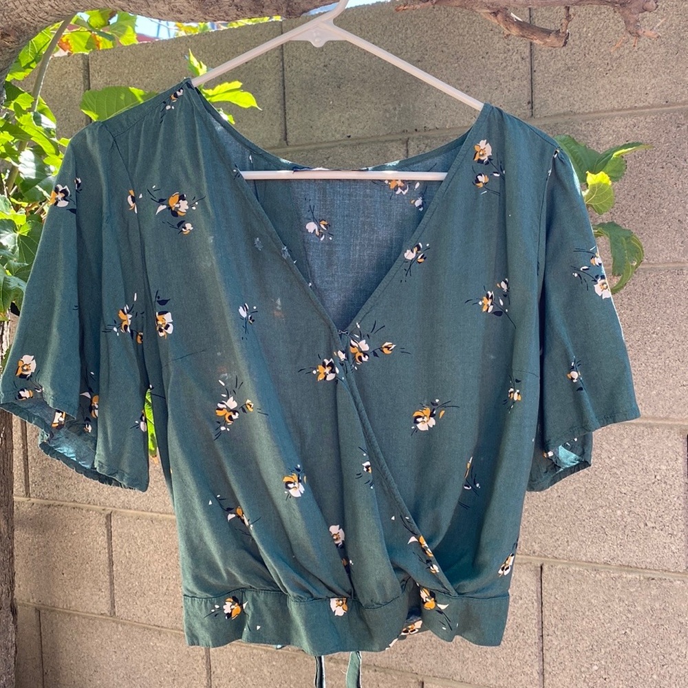 Dark Green Floral Top